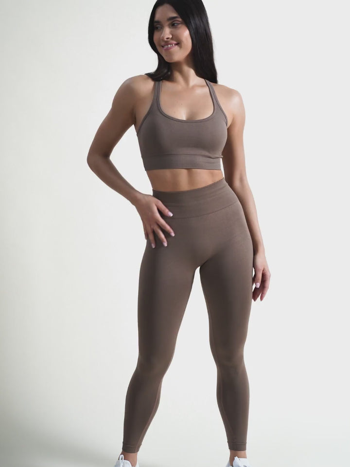 Brązowe Legginsy Modelujące - Gym Queen