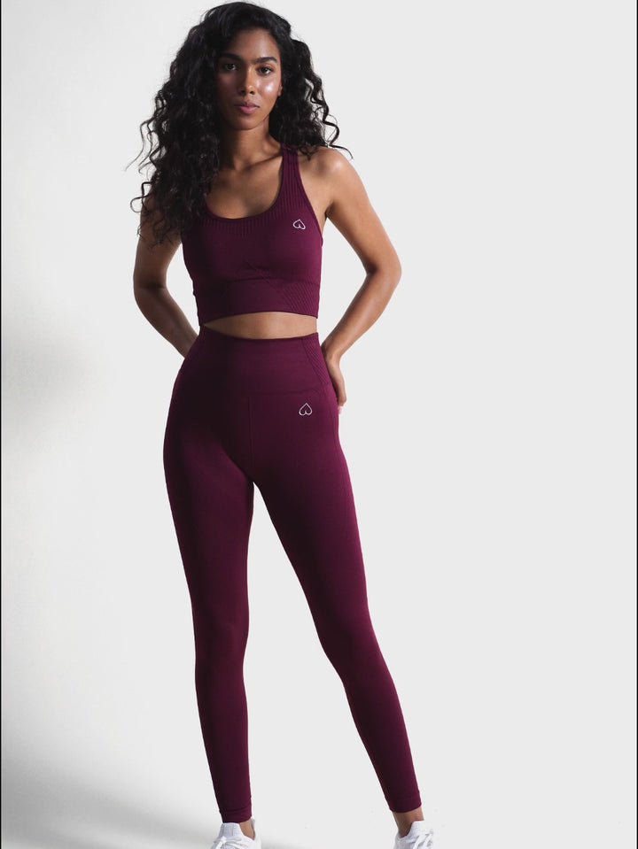Bordowe Legginsy Bezszwowe - Femme Force