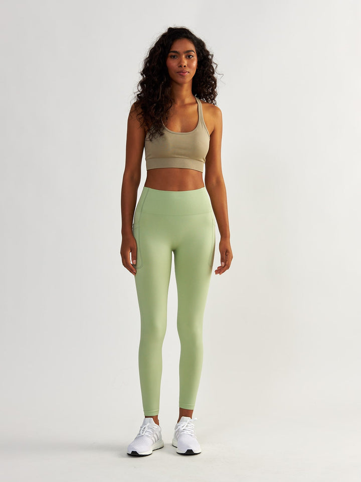Kompresyjne Pistacjowe Legginsy z Kieszeniami - Lift Me Up