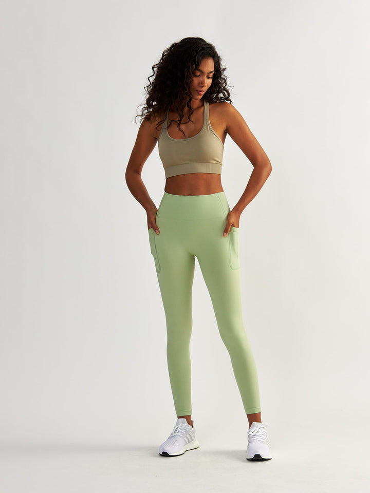 Kompresyjne Pistacjowe Legginsy z Kieszeniami - Lift Me Up