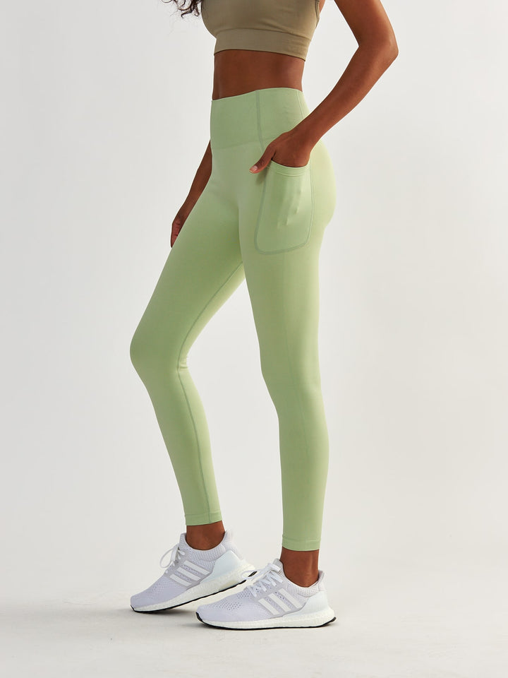 Kompresyjne Pistacjowe Legginsy z Kieszeniami - Lift Me Up