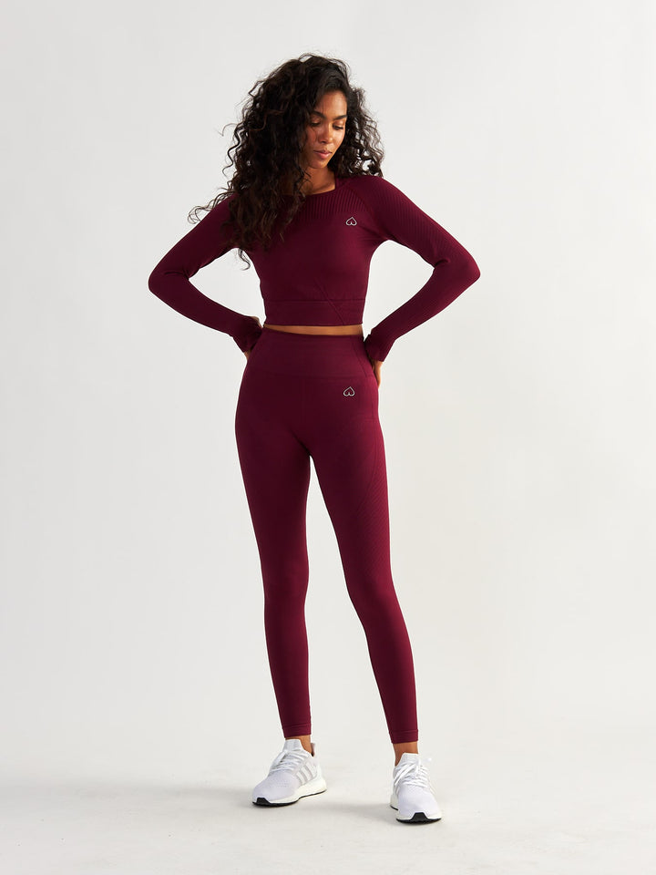 Bordowe Legginsy Bezszwowe - Femme Force