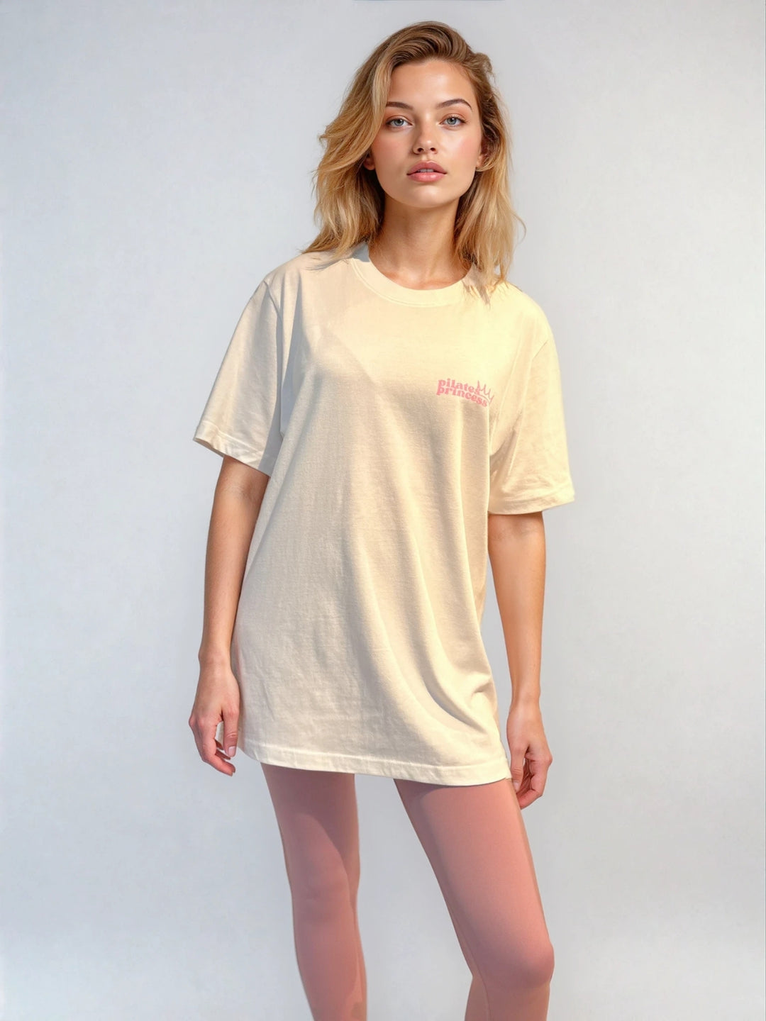 Mleczny T-shirt Oversize - Pilates Princess