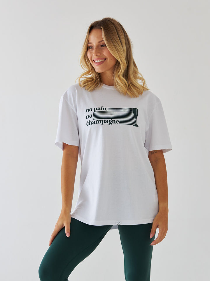 Biały T-shirt Damski - No Pain No Champagne