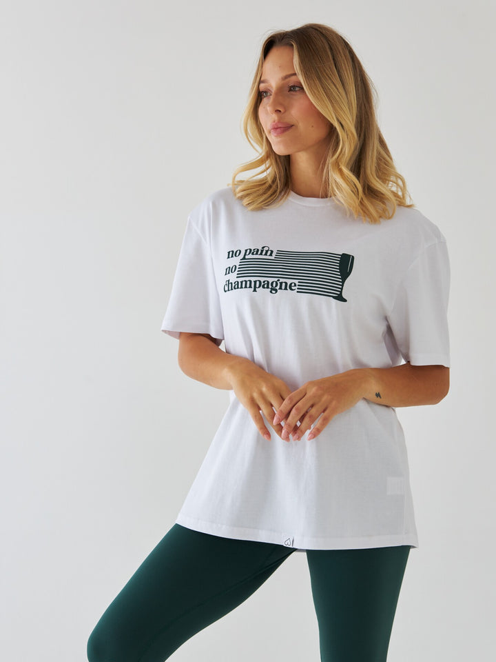 Biały T-shirt Damski - No Pain No Champagne