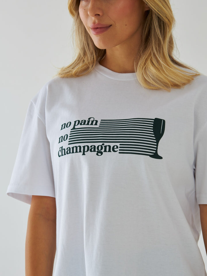 Biały T-shirt Damski - No Pain No Champagne